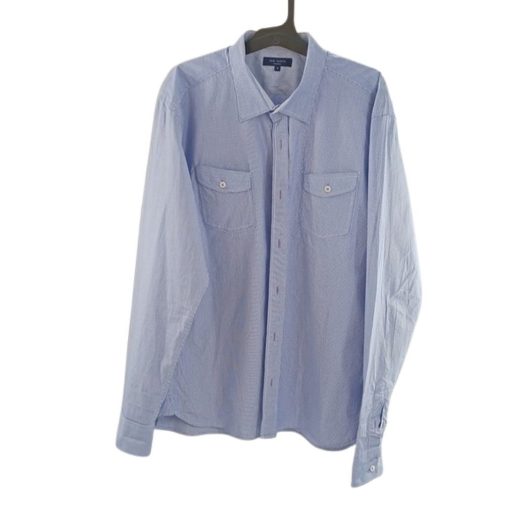 Ted Baker Shirts Button Down Preppy Mens Blue Small Check Print Size 6 (2XL)